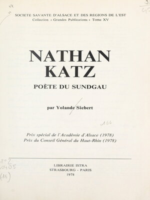 cover image of Nathan Katz, poète du Sundgau